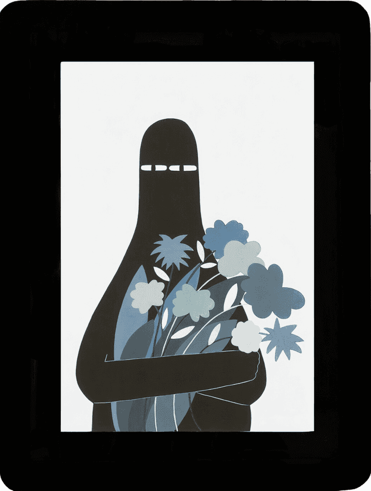 LY, ‘LUV with Gray Flowers (Framed)’, 04-11-2022, Print, Woodcut, The Adachi Institute of Woodcut Prints, Numbered, Framed