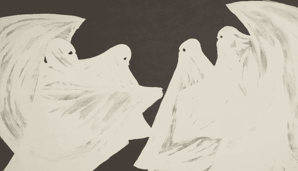 Marcel Dzama, ‘Scared of His Own Ghost’, 2008, Print, Lithograph in colors with photoluminescent ink, on wove paper, the full sheet, null, Numbered, Dated
