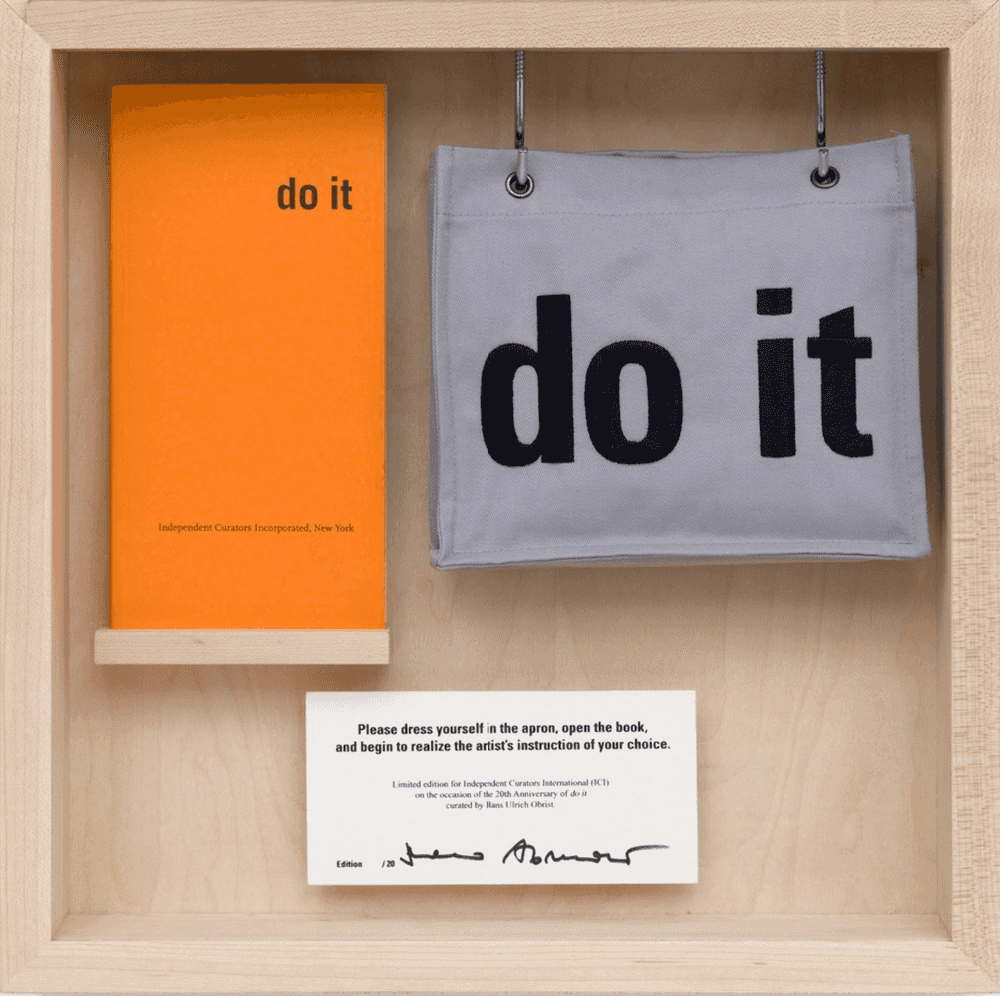 Marina Abramovic, ‘Untitled’, 2012, Collectible, Do it catalogue (1997 edition), embroidered apron, wooden box, null, Numbered