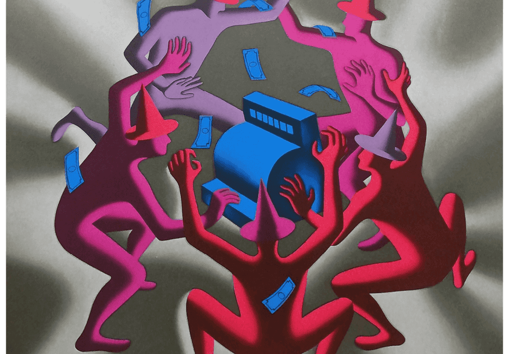 Mark Kostabi, ‘Cash Dance (Grey)’, 1990, Print, Serigraph, null, Numbered, Dated