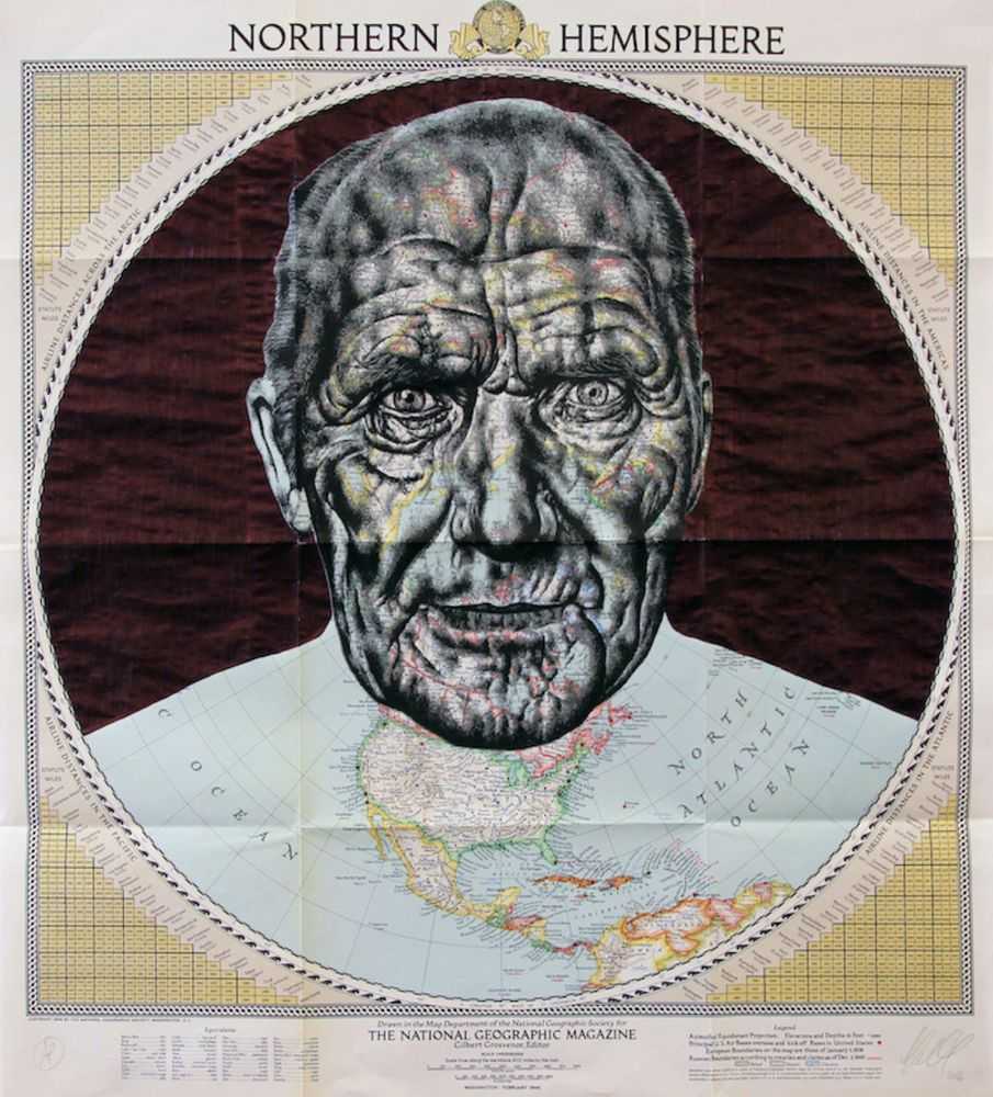 Mark Powell, ‘Around The World’, 2016, Print, Screen print on unique world map with biro drawing, Hang-Up, Numbered