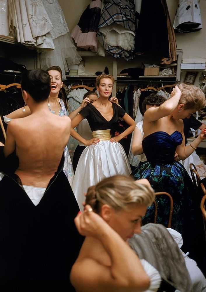 Mark Shaw, ‘Backstage Balmain Black Top White Skirt’, 1954, Print, Pigment print on Hahnemϋhle photo rag paper, null, 