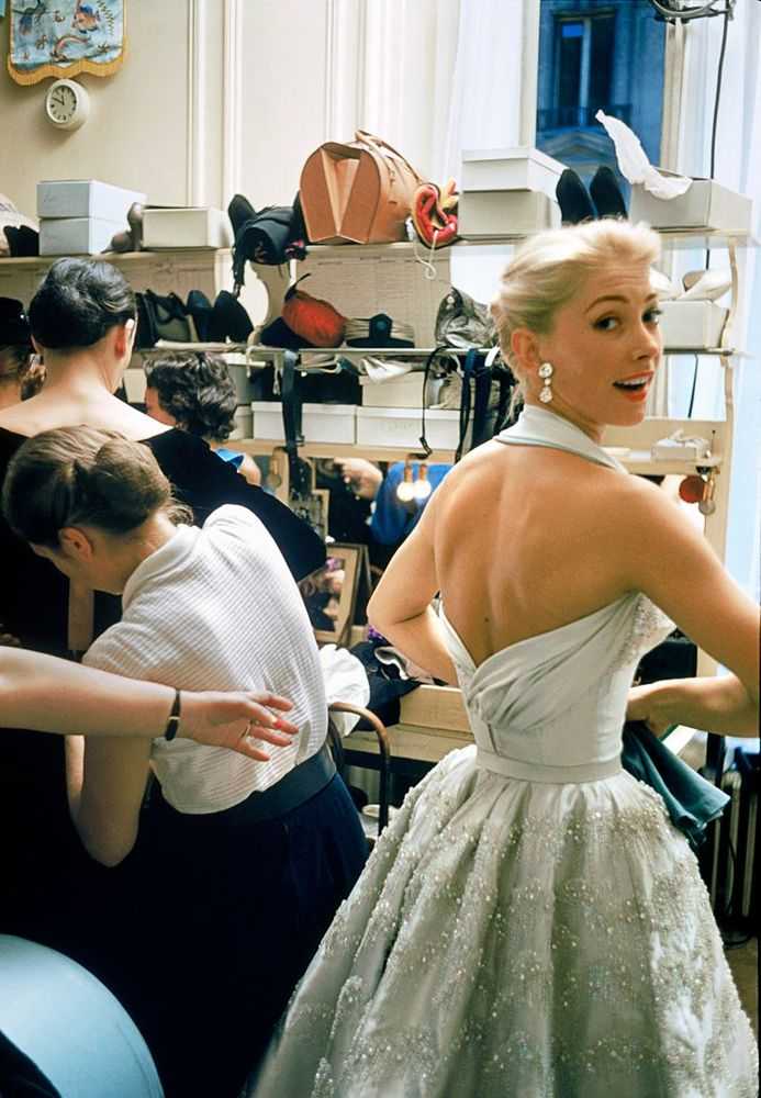 Mark Shaw, ‘Backstage White Halter Looks Back’, 1954, Print, Pigment print on Hahnemϋhle photo rag paper, null, 