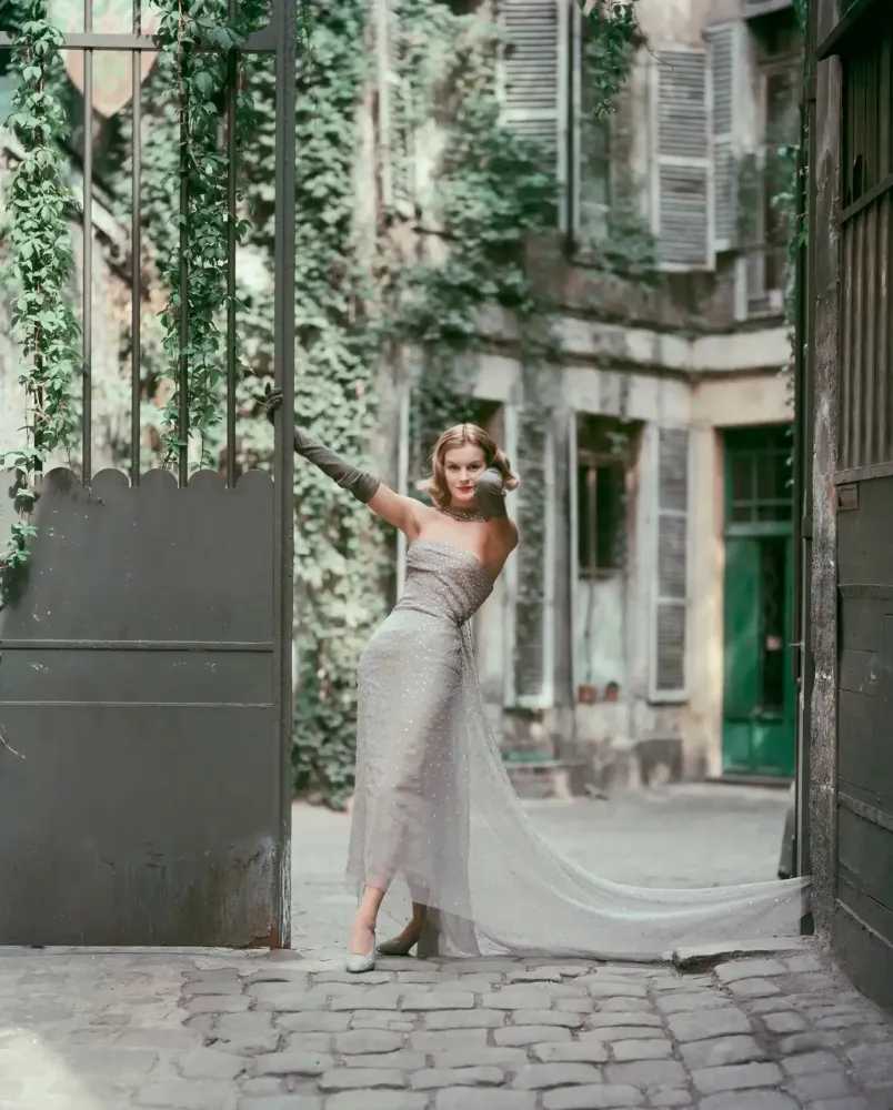 Mark Shaw, ‘Dior Gray Chiffon in Courtyard (Small)’, 1955, Print, Pigment print on Hahnemϋhle photo rag paper, null, 