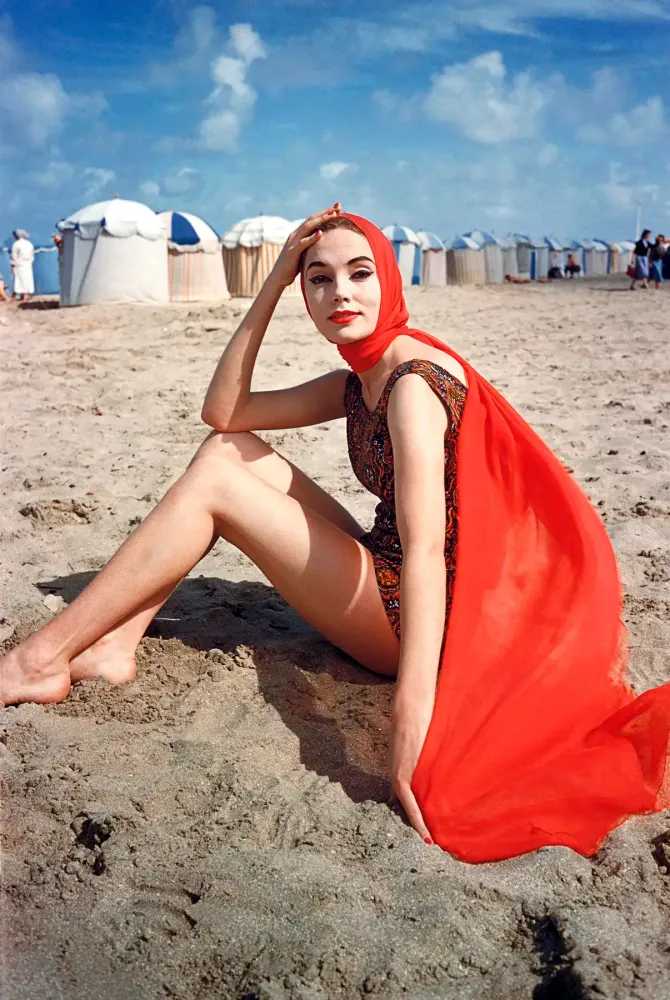 Mark Shaw, ‘Orange Scarf on Beach at Trouville (Small)’, 1957, Print, Pigment print on Hahnemϋhle photo rag paper, null, 