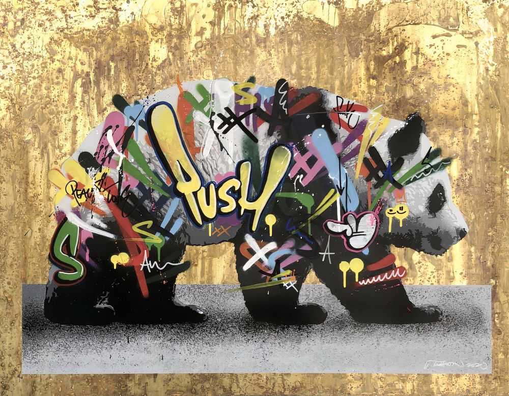 Martin Whatson, ‘Panda (Brass)’, 2020, Print, 7 colour screen print on 1mm Corroded Brass; hand painted by whatson, Graffiti Prints, Numbered, Handfinished