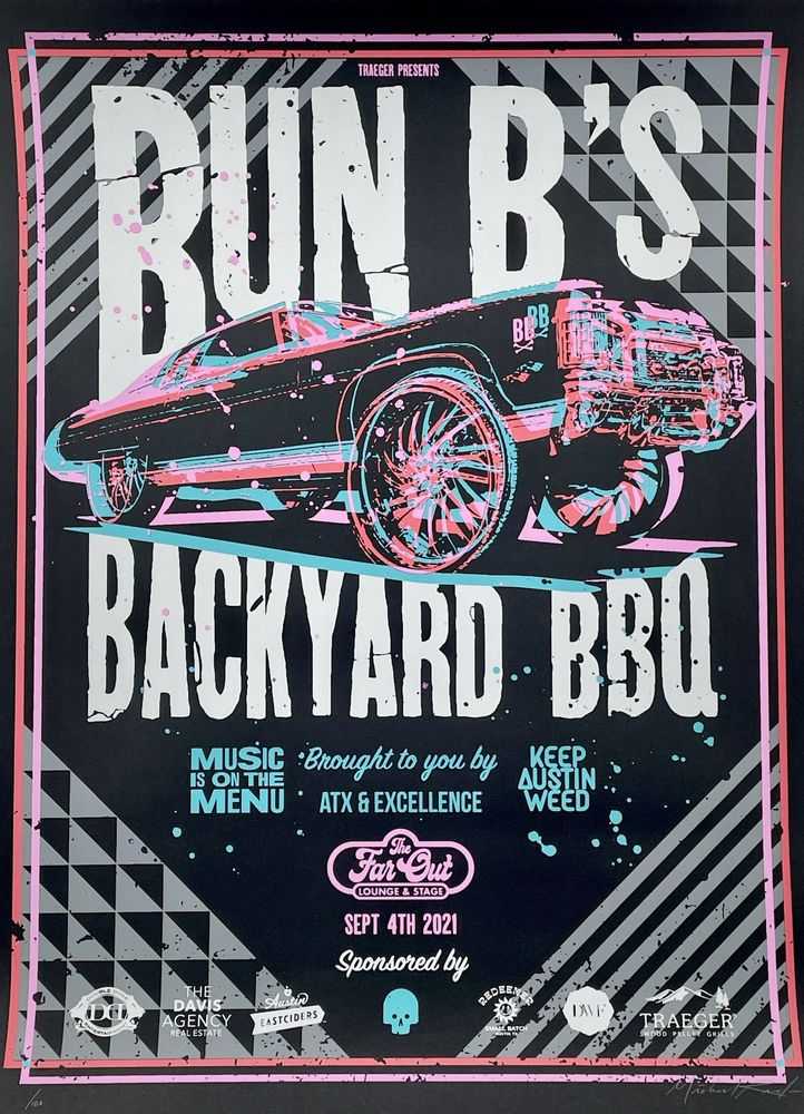 Michael Reeder, ‘Bun B's Backyard BBQ’, 2021, Print, Hand-pulled 5-color screen print on Epic Black 100-weight high-grade print stock, null, Numbered