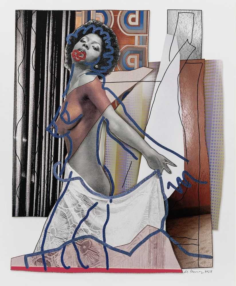 Mickalene Thomas, ‘November 1981’, 18-03-2025, Print, UV pigment print on 410gsm Somerset Tub Sized Radiant White paper with 11 silkscreen layers, including 2 silkscreen metallic shimmer layers, CMYK silkscreen panels, gloss varnish, fluorescent pink details and matte varnish seal, Avant Arte, Numbered