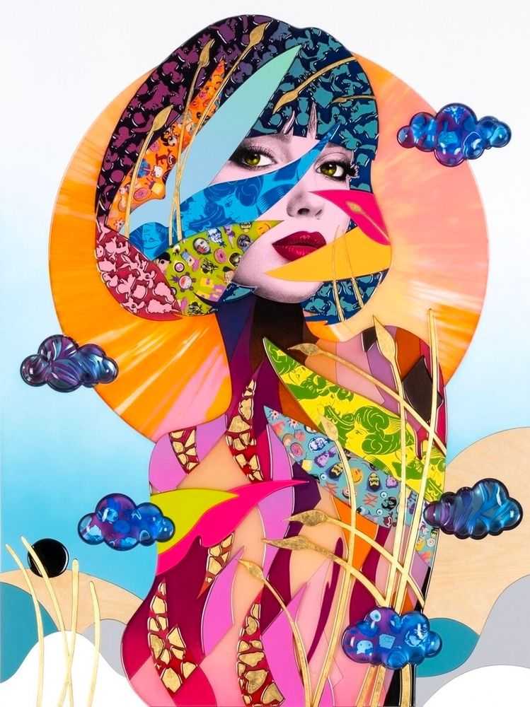 Miss Bugs, ‘Algorithm Sunny Day’, 2023, Print, Shallow cast resin, 24ct goldleaf, aerosol, acrylic, papercuts and surgical blades on wood, null, Numbered, Handfinished