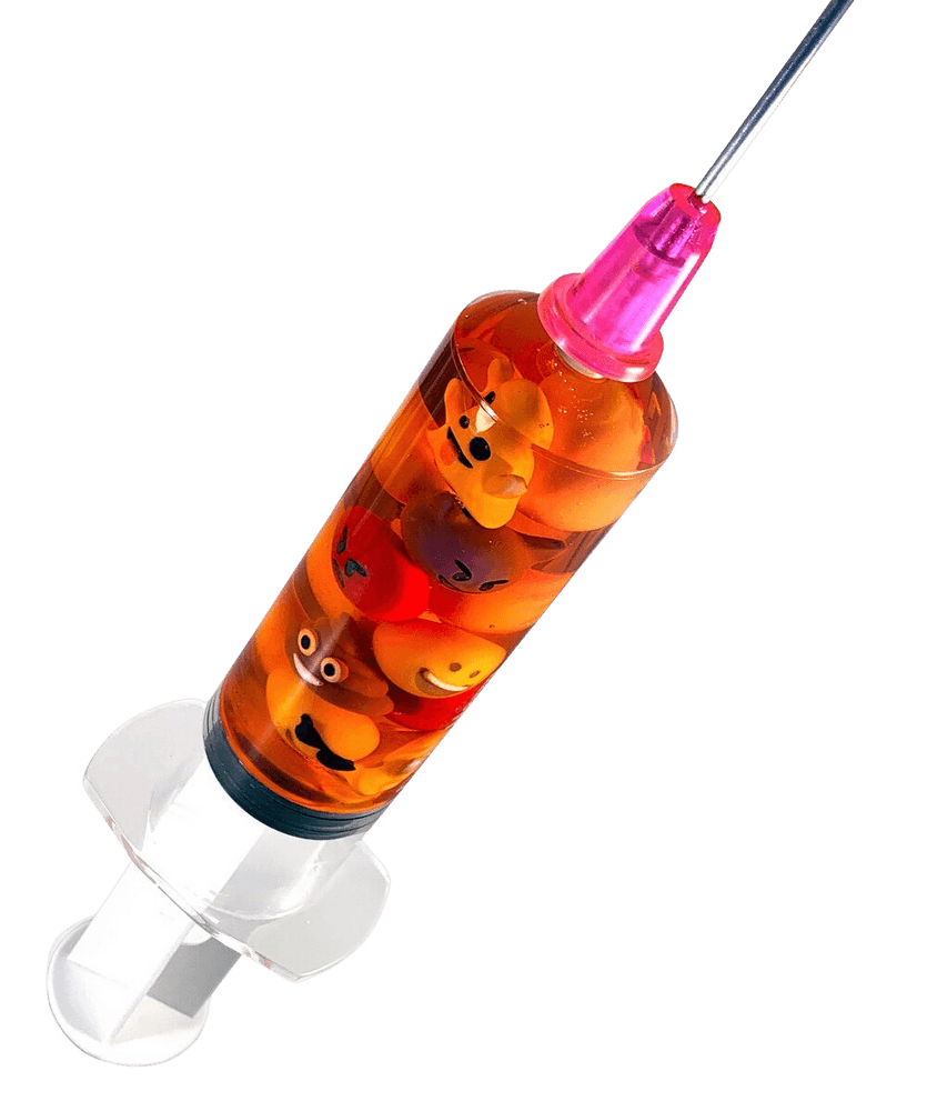 Miss Bugs, ‘Do No Harm 2 Syringe (Emoji - Orange)’, 17-11-2020, Sculpture, Cast resin syringe, Self-Released, 