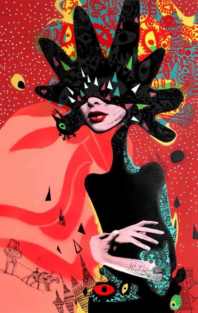 Miss Bugs, ‘Her, Brain Thinks Bomb Like (Red)’, 2016, Print, Silkscreen with hand applied acrylic on archival paper, Self released, Numbered, Handfinished