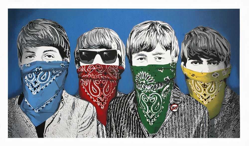 Mr. Brainwash, ‘Beatles Bandidos (Blue)’, 2012, Print, Nine colour screen print on hand-torn archival art paper, Self-released, Numbered