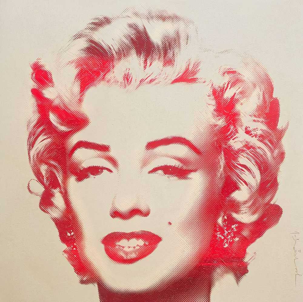 Mr. Brainwash, ‘Diamond Girl (Red)’, 01-07-2016, Print, One colour screenprint on hand-torn archival art paper hand finished with diamond dust and spray paint, Self-released, Numbered, Handfinished