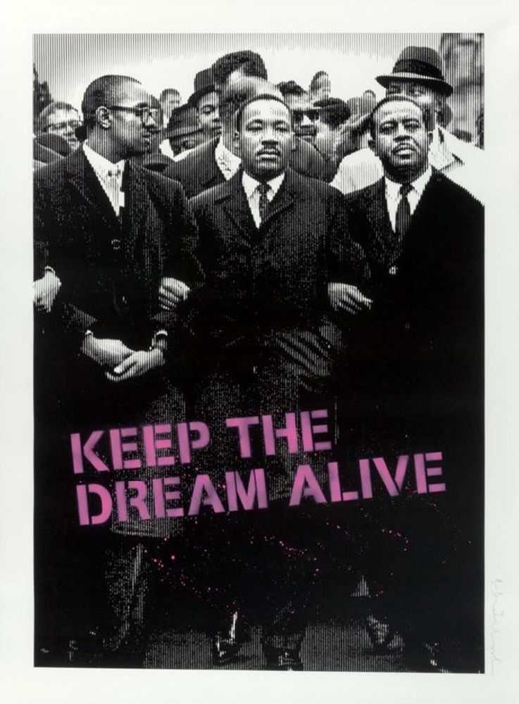Mr. Brainwash, ‘Keep The Dream Alive (Pink)’, 17-11-2017, Print, Screenprint hand-finished with a stencil spray painted on hand torn archival art paper, Self-released, Numbered, Handfinished