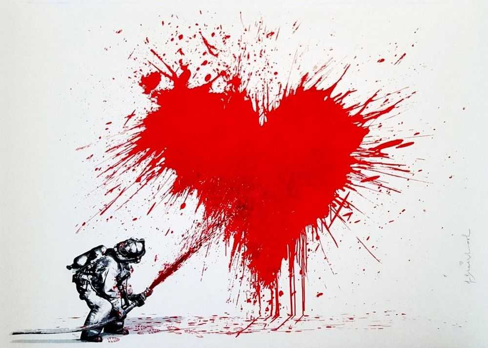Mr. Brainwash, ‘Love To The Rescue (Red)’, 2014, Print, Four-colour screen print on hand torn archival art paper, Self-released, Numbered