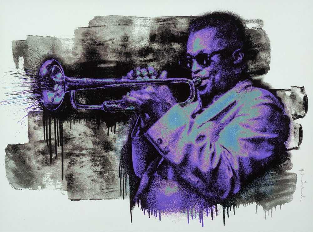 Mr. Brainwash, ‘Miles Davis (Purple / Blue)’, 2015, Print, Six-colour screen print on hand torn archival art paper, Self-released, Numbered