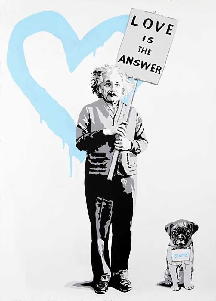 Mr. Brainwash, ‘♥=mc2 (Light Blue)’, 2012, Print, Four-colour screen print on hand-torn archival art paper, Self-released, Numbered