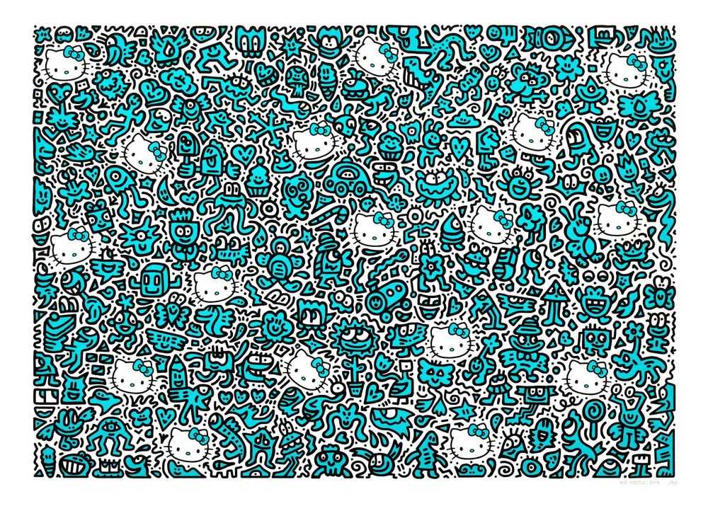 Mr. Doodle, ‘Blue Kitty’, 2019, Print, Pigment print with diamond dust, Self released, Numbered