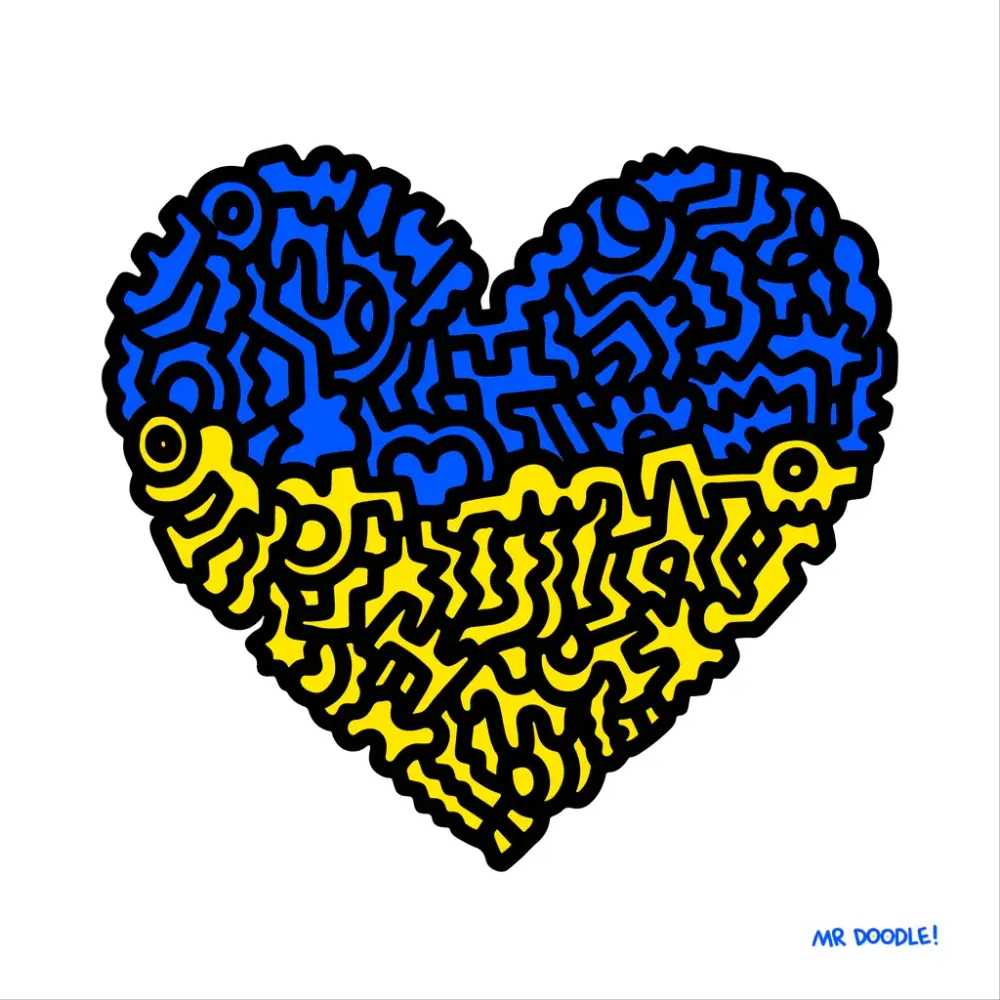 Mr. Doodle, ‘Doodle for Ukraine’, 04-03-2022, Print, 3 colour pigment Archival pigment print on 310gsm matte paper, Self-released, 