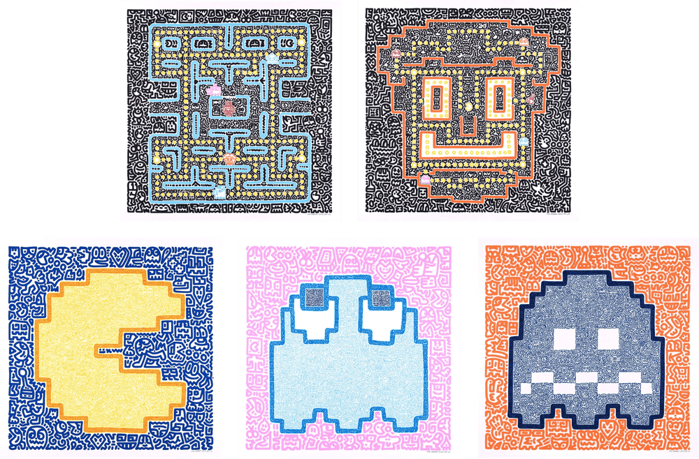 Mr. Doodle, ‘PAC-MAN (Set of 5 Prints)’, 2023, Print, 3 colour screen print on 410 gsm Somerset satin radiant paper, The Anzai Gallery, Numbered