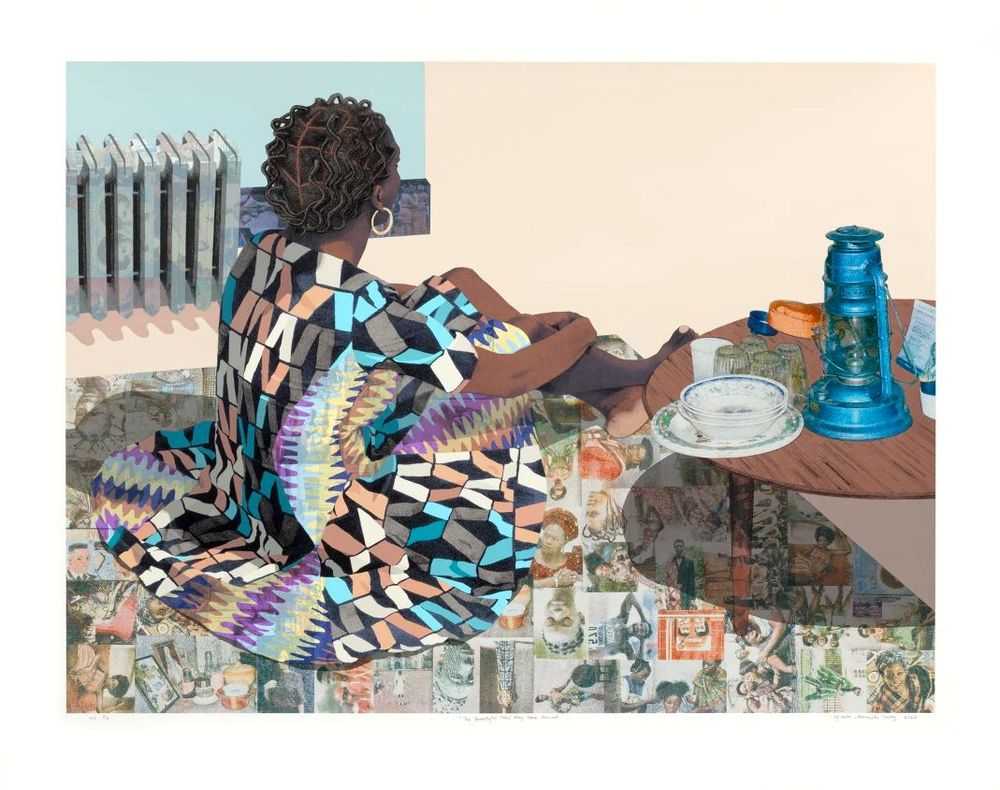 Njideka Akunyili Crosby, ‘The Beautyful Ones’, 2023, Print, 43-colour screen print on Rives BFK paper, Victoria Miro, Numbered