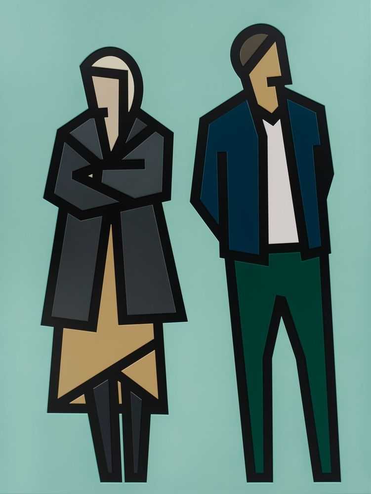 Julian Opie, ‘Standing Couples - Stephanie and Joshua’, 2024, Print, Hand-colored relief with collage on museum board mounted to foamboard in artist's frame, null, 