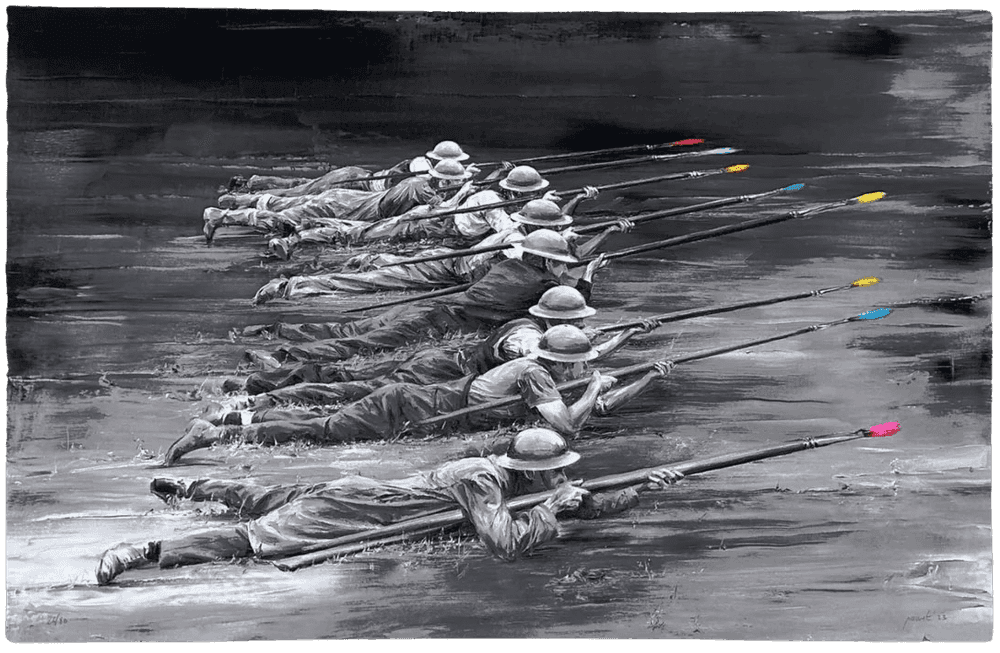 Paco Pomet, ‘El Frente (The Front)’, 2024, Print, 6 colour silkscreen on Somerset Radiant White Tub Sized 410gsm, Stowe Gallery, Numbered, Handfinished