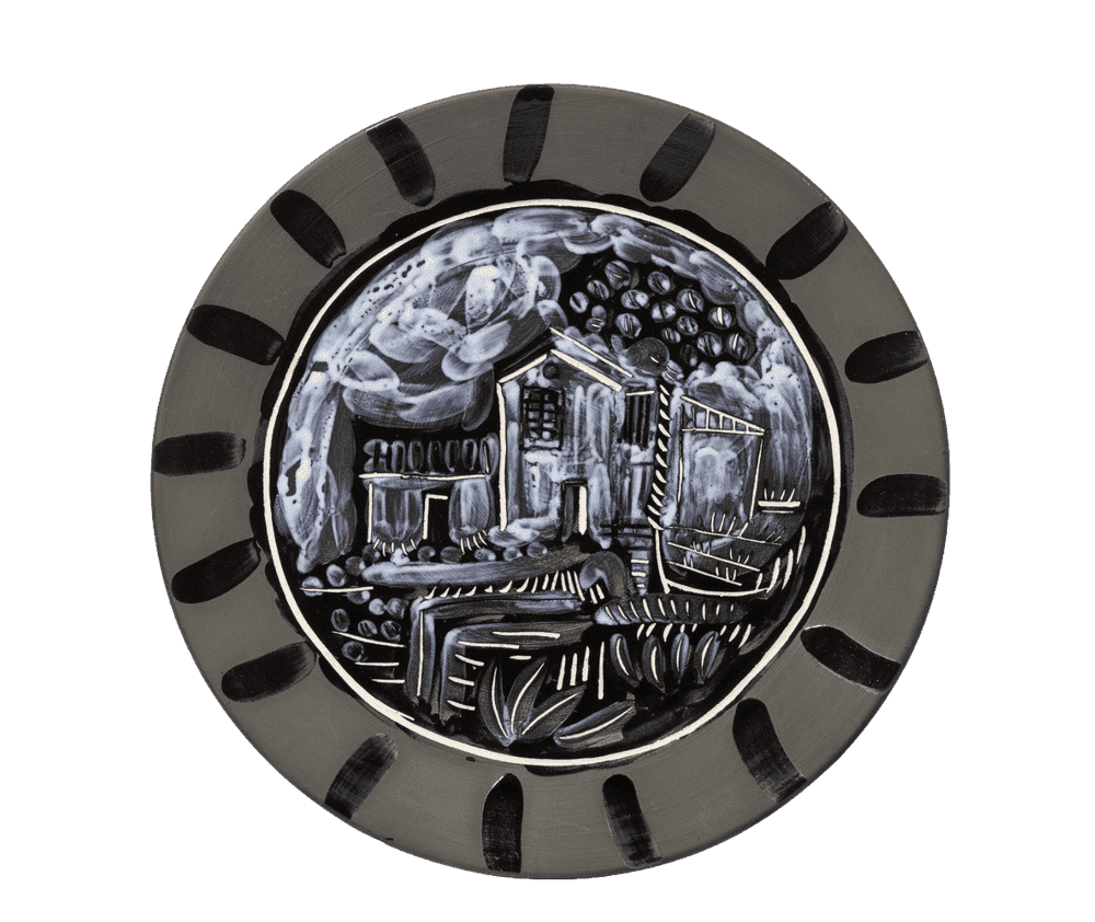 Pablo Picasso, ‘Paysage (Landscape)’, 1953, Print, White Earthware ceramic plate, painted in colors, partially engraved, with black engobe and glaze, null, 