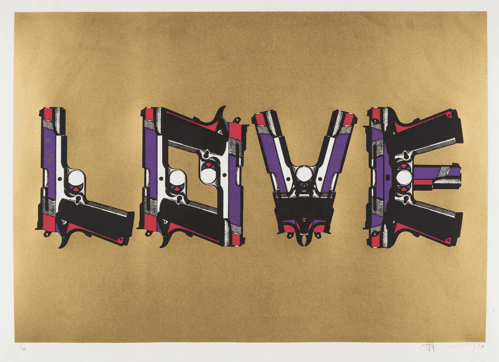 Paul Insect, ‘Love Guns on Gold’, 2007, Print, Screenprint in colours, Pictures on Walls, Numbered, Dated