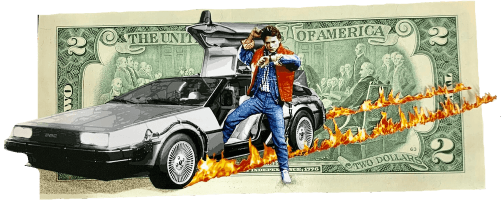 Penny, ‘Back To The Future (Print)’, 03-12-2020, Print, 2 layer hand cut stencil and C-type archival print, hand cut out and affixed to genuine two Dollar bill, Self-released, Numbered, Handfinished
