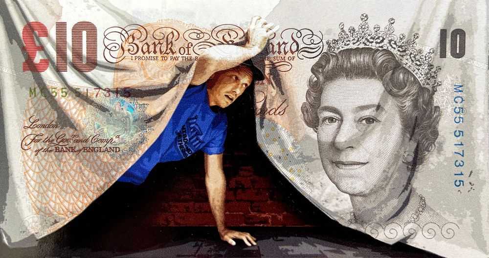 Penny, ‘Cover Up’, 2022, Print, Multi pass UV cured print; CMYK inks, matt and semi gloss on genuine ten pound banknote, Self-released, Dated