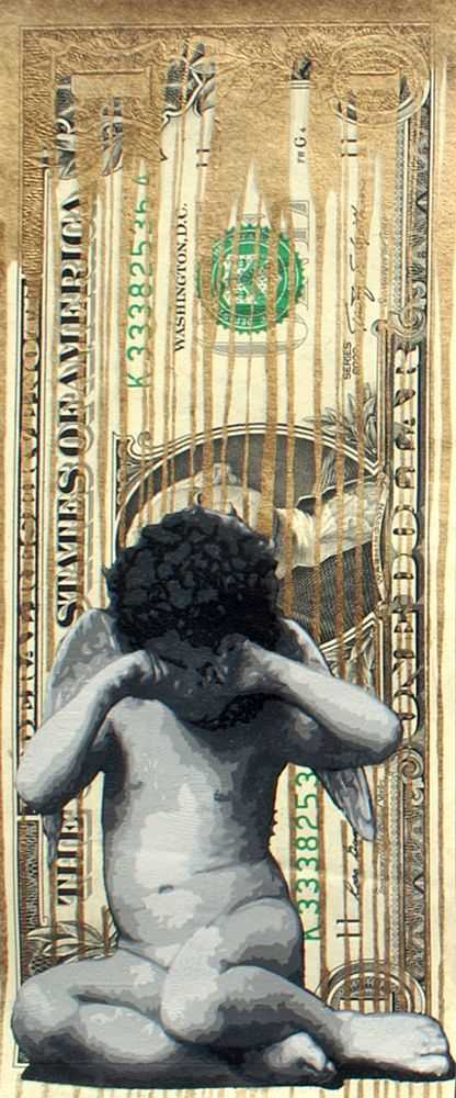 Penny, ‘Crying Shame (Gold)’, 17-03-2011, Print, 9 layer hand-cut stencils on a dollar bill, Self-released, Numbered, Handfinished