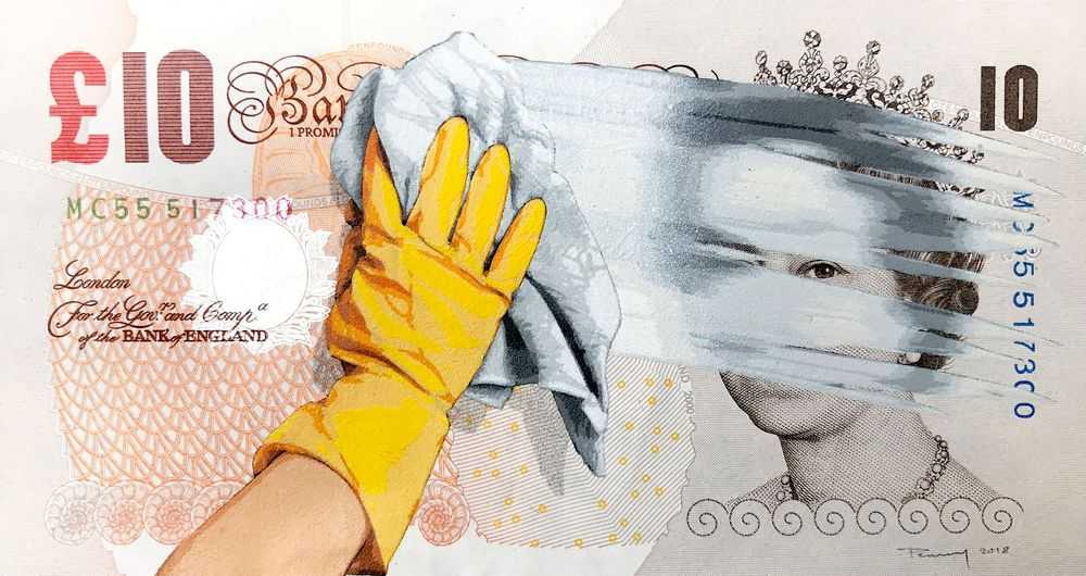 Penny, ‘Dirty Money’, 2018, Print, 31 layer hand cut stencil; Spray paint on ten Pound banknote, Self-released, Dated, Handfinished