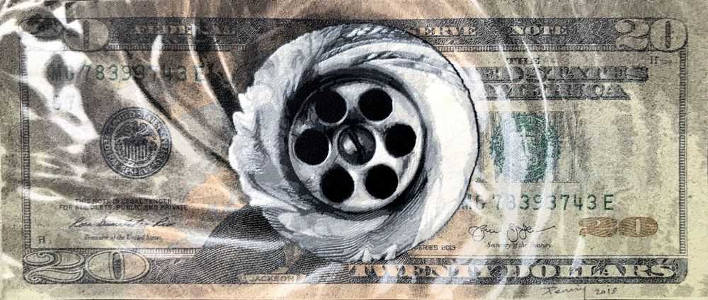 Penny, ‘Drain (Twenty Dollar)’, 04-12-2018, Print, 19 layer hand cut stencil; Spray paint on Twenty Dollar bill, Self-released, Dated, Handfinished
