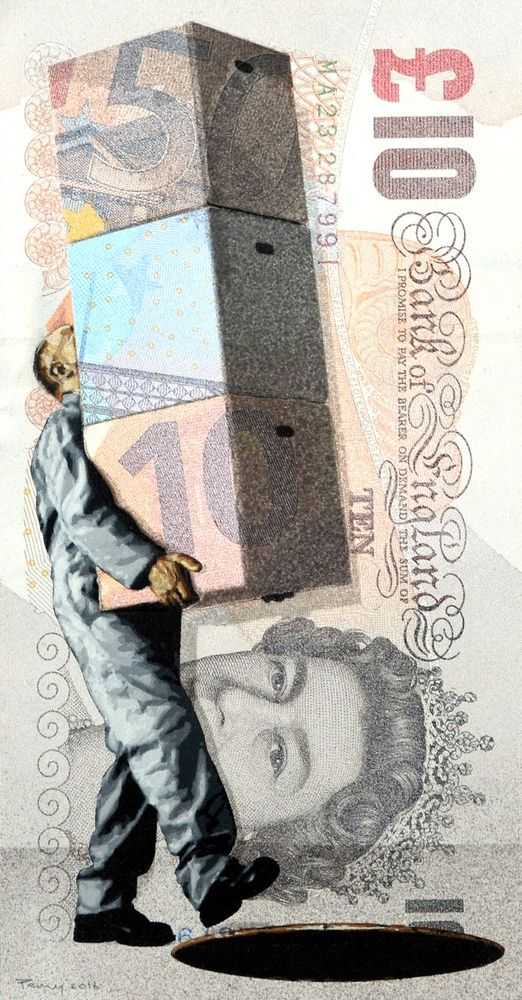 Penny, ‘Exit £10’, 26-05-2016, Print, 28 layer hand cut stencil; Spray paint on £50 banknote, also featuring €50, €20 and €10 banknotes, Self-released, Dated, Handfinished