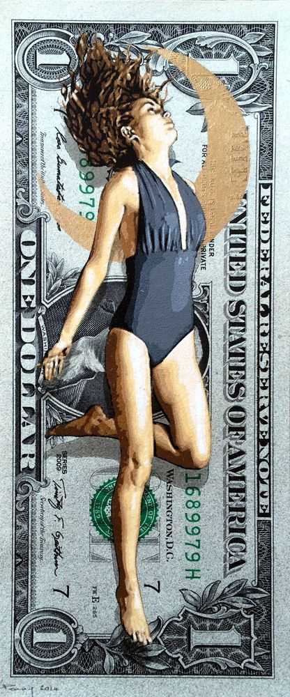 Penny, ‘I Wouldn't Hold Your Breath’, 12-06-2014, Print, 17 Layer hand cut stencil; Spray paint on a $1 bill, Self-released, Dated, Handfinished