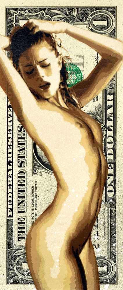 Penny, ‘Showered In Gold’, 10-10-2012, Print, 8 layer hand cut stencil; Spray paint on genuine $1 bill, Rook & Raven, Dated, Handfinished
