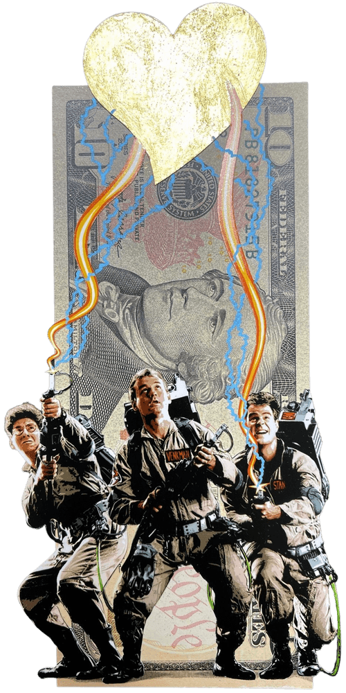 Penny, ‘Spirit-of-Love-(Gold)’, 12-12-2022, Print, C-type archival print, hand cut out and affixed to genuine Ten Dollar bill, with hand embellished details and a 24k gold leaf heart, Self-released, Numbered, Dated, Handfinished
