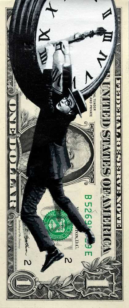 Penny, ‘Time Is Money’, 17-05-2012, Print, 10 Layer Hand-Cut Stencil; Spraypaint on $1 bill, Self-released, Dated, Handfinished