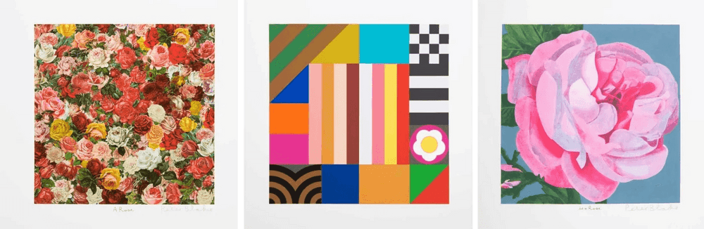 Peter Blake, ‘A Rose, Is A Rose, Is A Rose (3 Prints)’, 2017, Print, Silkscreen prints with glaze, CCA Galleries, Numbered