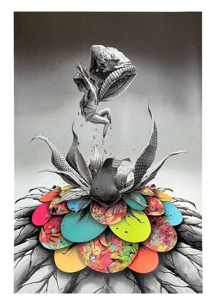 Pez, ‘Bloom Bloom’, 18-05-2023, Print, 25 colour screenprint on 300 gsm Somerset paper, with silver leaf in the figure, Graffiti Prints, Numbered