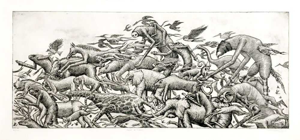 Phlegm, ‘Fight Or Flight’, 07-12-2014, Print, Copper plate etching printed with black graphic chemical ink on Fabriano Rosaspina white paper- 280gsm acid free, Self-released, Numbered