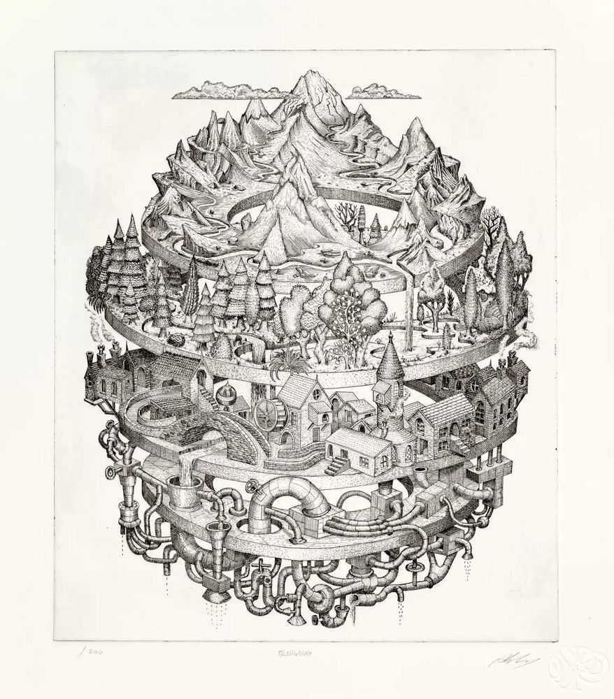 Phlegm, ‘Tributary’, 24-01-2018, Print, Copper plate etching printed with black Gamblin ink on 300gsm somerset satin paper, Self-released, Numbered