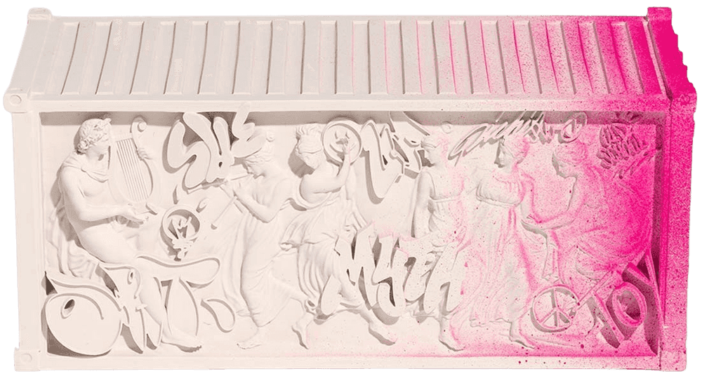 Pichiavo, ‘Mythological Shipping Container Relief’, 25-11-2020, Sculpture, Hand-finished polyester and resin sculpture with white pigment, calcium carbonate shipping container and sandblasted finishing, Underdogs Gallery, Numbered, Handfinished