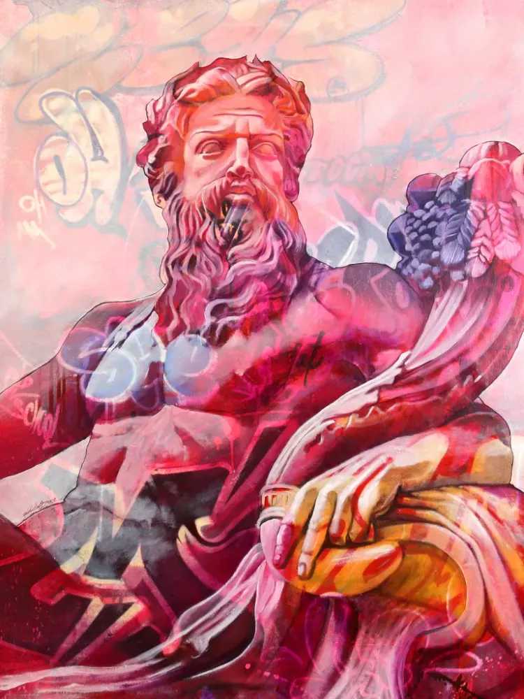 Pichiavo, ‘Zeus Lefkos’, 07-06-2019, Print, Digital Archival print with hand-pulled silkscreen UV ink by PichiAvo - Blacklight-activated UV ink applied with a hand-pulled silkscreen on 100% Cotton fine-art paper 300gsm, Station 16 Gallery, Numbered