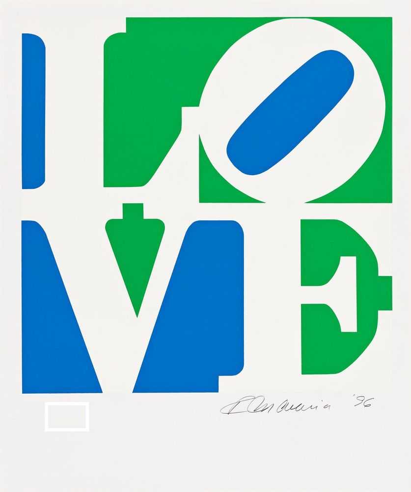 Robert Indiana, ‘The Book of Love (Blue, White, and Green)’, 1996, Print, Colour serigraph on ANW Crestwood Museum Edition paper, American Image Editions, Numbered