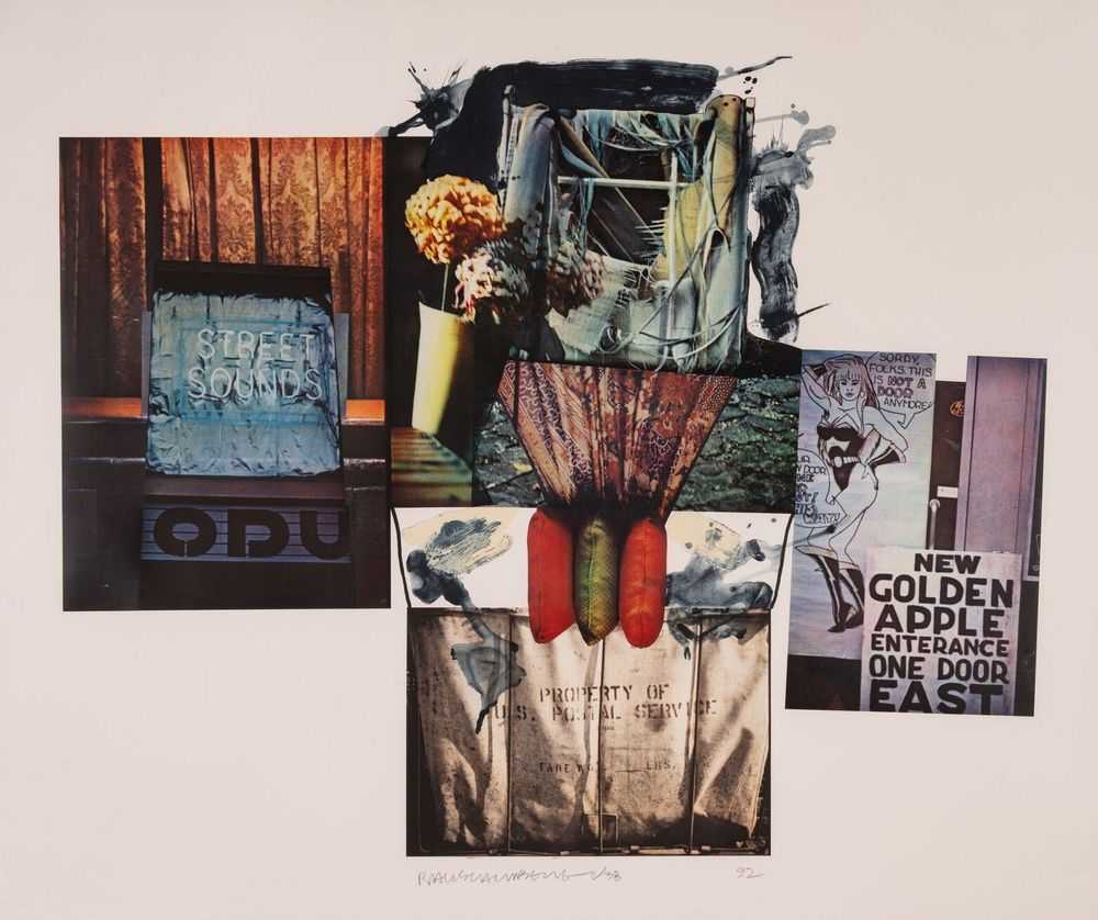 Robert Rauschenberg, ‘Street Sounds’, 1992, Print, Intaglio in 8 colors with photogravure and collage on Gampi, laid down on Arches En Tout Cas paper, Universal Limited Art Editions, Dated