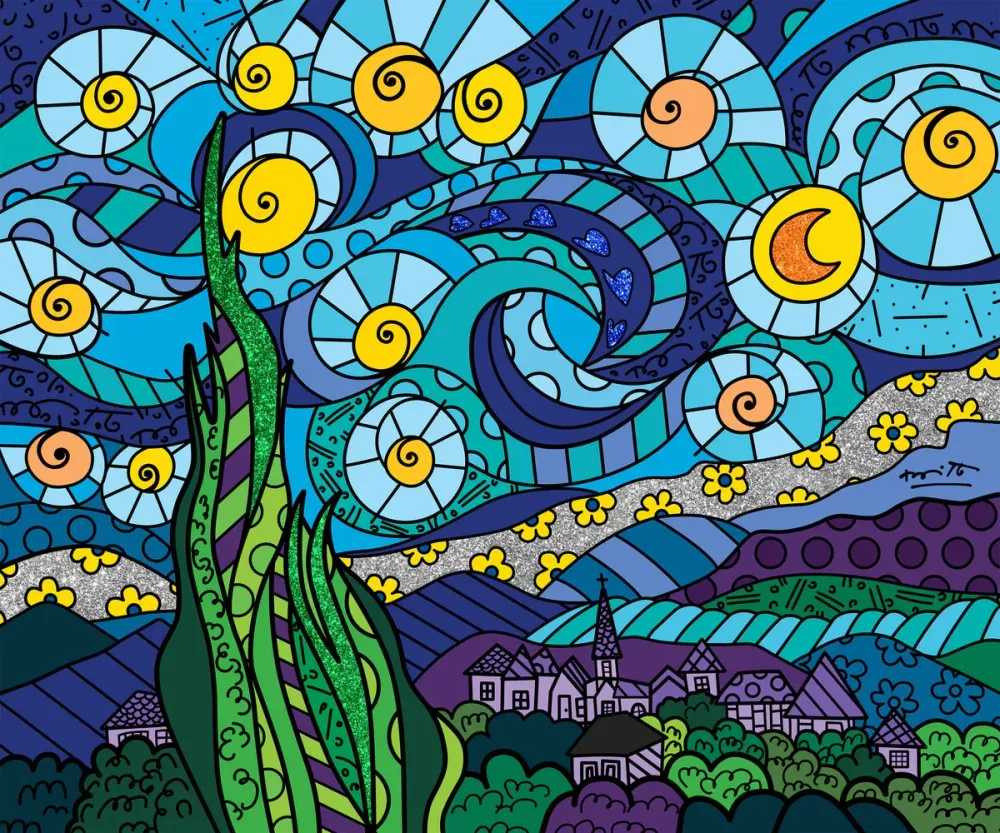 Romero Britto, ‘My Starry Night’, 2021, Print, Digital print on canvas with BRITTO®️ Diamond Dust hand embellishments, BRITTO®️ Studios, Handfinished