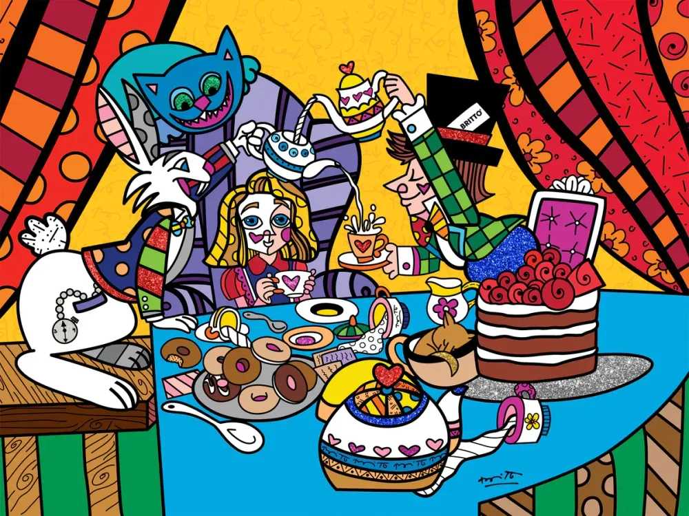 Romero Britto, ‘Tea Party’, 2022, Print, Digital print on canvas with BRITTO®️ Diamond Dust hand embellishments, BRITTO®️ Studios, Handfinished