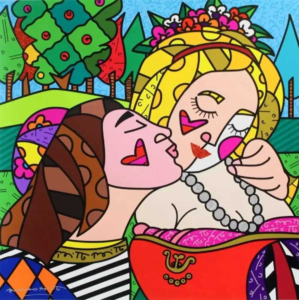 Romero Britto, ‘The Kiss’, 2016, Print, Digital print on canvas with BRITTO®️ Diamond Dust hand embellishments, null, Handfinished